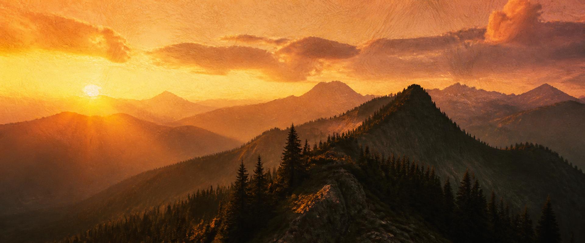 Golden hour mountain ridge at dawn